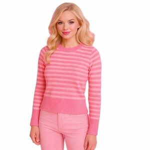 Express 100% Lambswool Striped Sweater Womens Small Pink Crew Neck Barbiecore